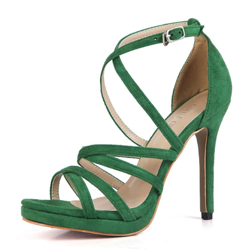 CHMILE CHAU/блестящие пикантные женские туфли для свадебной вечеринки; сандалии-гладиаторы на шпильке в римском стиле с пряжкой и ремешком на щиколотке; 0640A-4c - Цвет: Green Suede