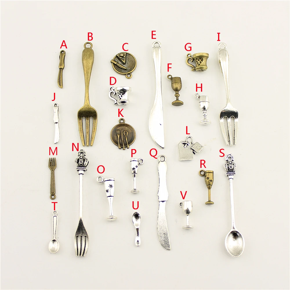 

3 Piece Cutlery Spoon Fork Knife Cup Charms Pendant For DIY Jewelry Making Handmade Bracelet Necklace Bag Accessories M036