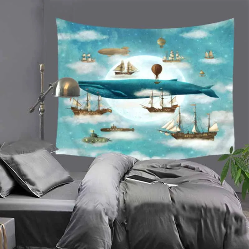 

Creative Cartoon Shark ship tapestry hippie mandala wall hanging Bohemian bedspread dorm decor tapestries 130x150cm mat LZE52