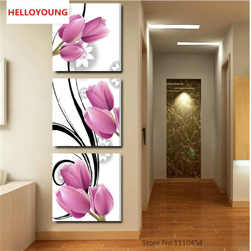 

YGS-148 DIY 5D Full Diamond Embroidery Flower triptych vertical version Round Diamond Painting Cross Stitch Kits Diamond Mosaic