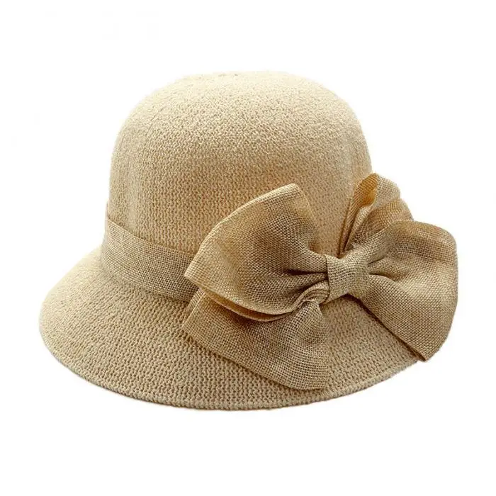 Newly Women Caps Hats Solid Color Cotton Linen Hats Spring Summer Beach Bow Folding Sunhat BN99