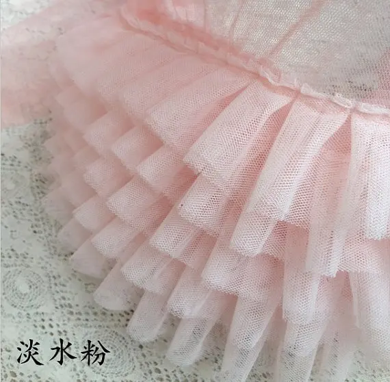 light pink ruffled tulle trim, ruffled lace trim, tutu dress fabric
