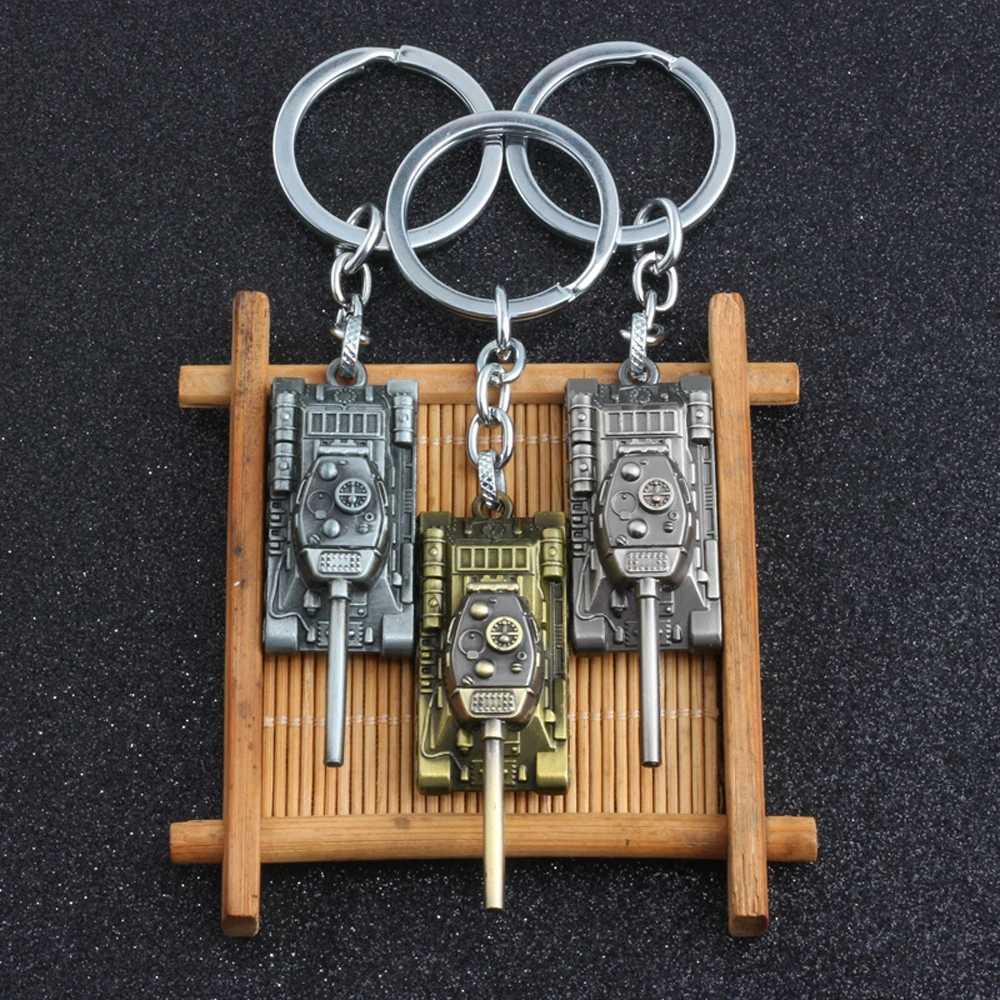 

High Quality 3 Color World of Tanks Keychain Vintage Metal Keyring For Unisex Weapon Tank Car Men Keychain Retro Fashion Jewelry