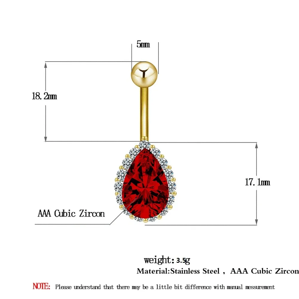 Todorova Мода капли воды циркон пупка Пирсинг из нержавеющей стали пупка кольца ювелирные изделия для тела для женщин