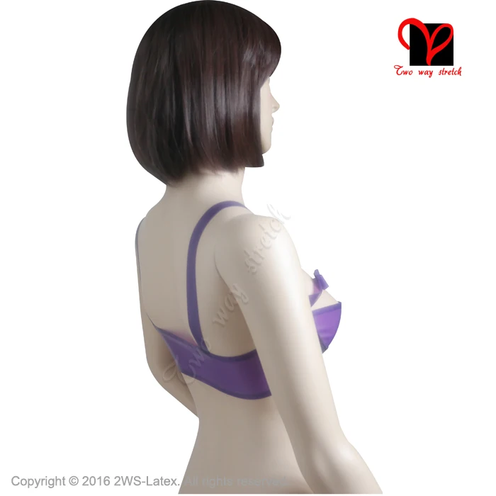Transparent purple Sexy Latex Bra Rubber Lingerie Bikin Gummi bustier bralette Brassiere underwired crop top cup plus NY-017