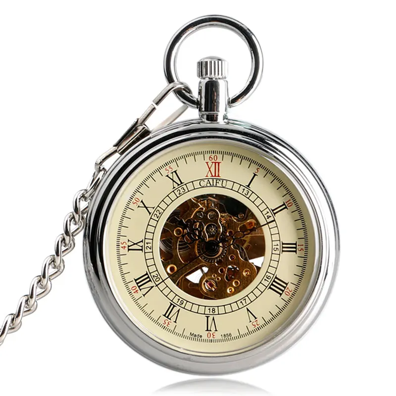 Classic Vintage Pocket Watch Open Face Self Silver Pocket Watch