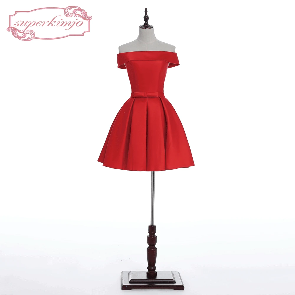 SuperKimJo Red Homecoming Dresses Short Satin Cheap Cocktail Party Dresses Robe Cocktail Vestido De Curto