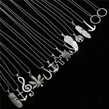 New Male Punk Long Custom Sweater Chain Choker Necklace Music Note Angel Wing Feather Pendant Necklace Men Women Jewelry