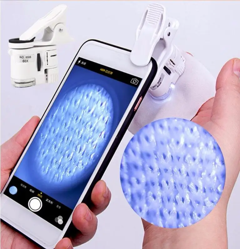 Xinxiang Magnifier Microscop Phone Camera Magnifying glasses LED 60X Jewelry Currency Loupe Clip HD Microscope Glasses Magnifier (3)