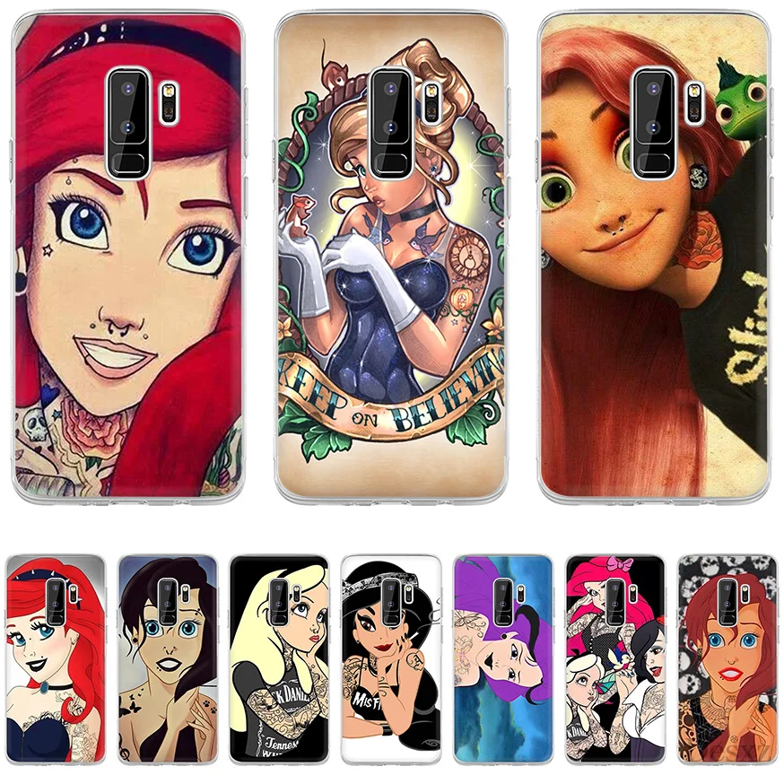 

Case Cover for Samsung A7 A9 A10 A20 A30 A40 A50 A60 A70 A5 A6 A8 Plus J3 J5 J6 J7 Tattooed Alice Ariel Jasmine cartoon Shell