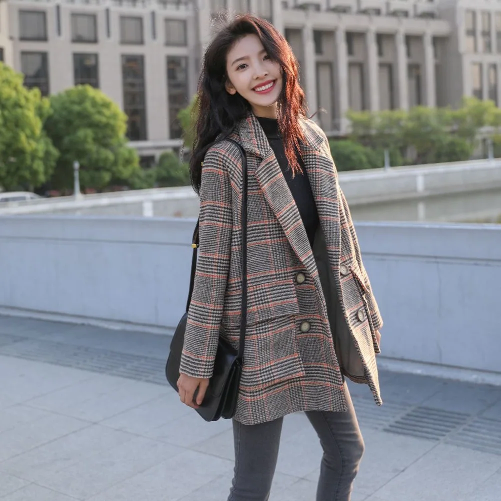 

Chic England Wind Woolen Loose Suit Coat Woman Autumn Temperament Wool Outerwear Casual Fashion Jacket