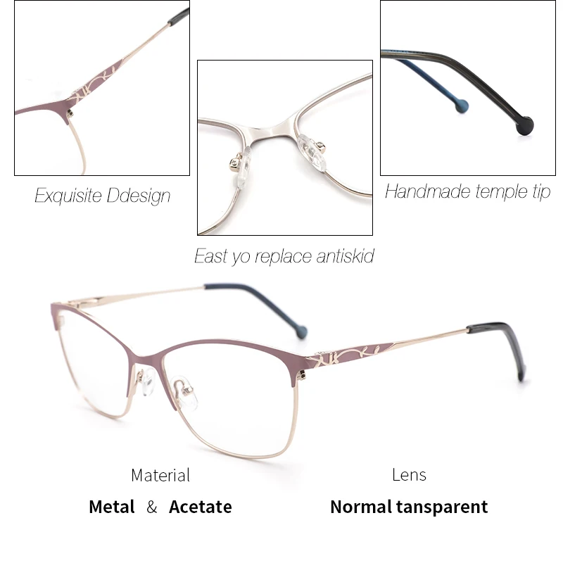 Metal Women Glasses Frames Optical Prescription Glasses Frame Clear lens Eyewear