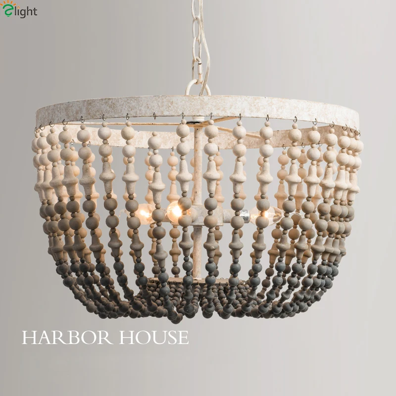 American Antique Metal Led Chandeliers Lighting Wood Beads Living Led Chandeliers Lighting Wood Beads