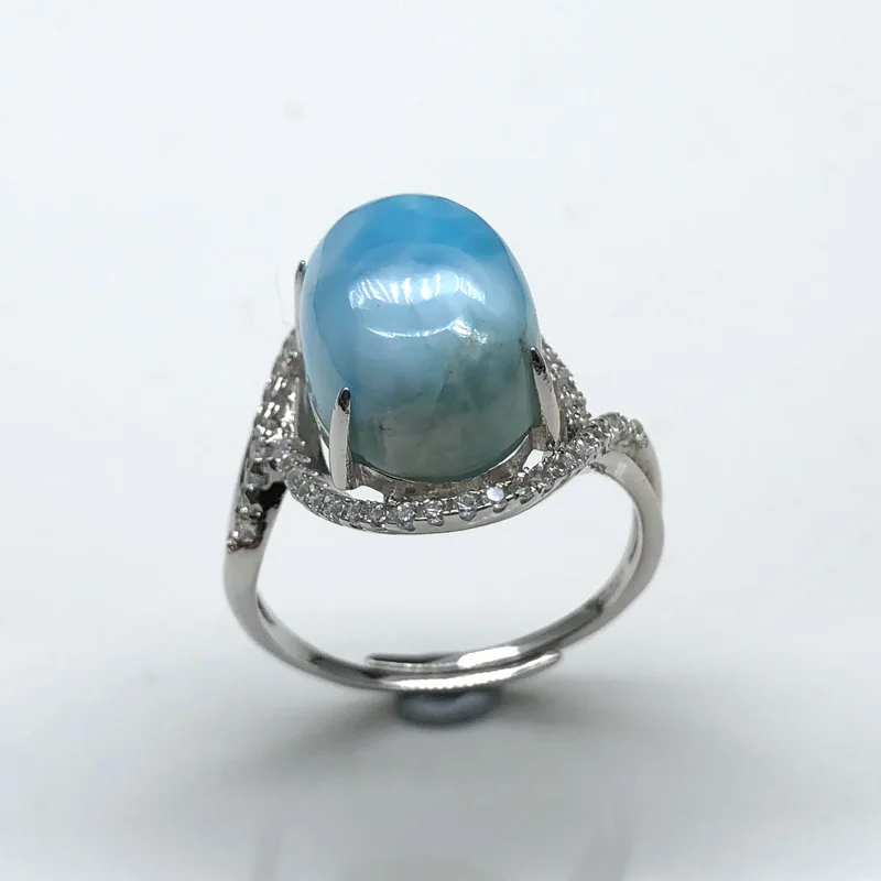 Натуральный Овальный 10*14 мм 6.5ct драгоценный камень кольца larimar кольцо из стерлингового серебра 925 пробы ювелирные украшения Лучший Подарок на годовщину для женщин - Цвет камня: larimar ring