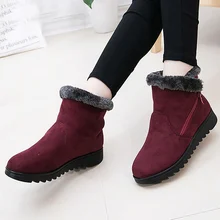 Для женщин Зимние ботинки на танкетке, на молнии, мягкое покрытие флок, Водонепроницаемый Нескользящие ботильоны для женщин; Короткие Плюшевые ботинки бархат, теплая зимняя обувь для женщин