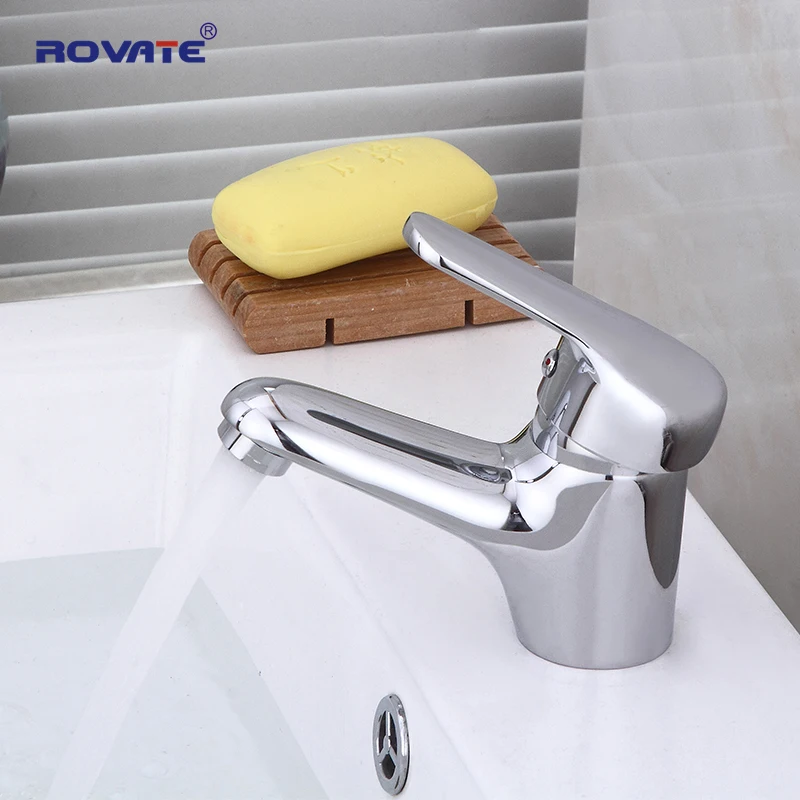 

ROVATE Basin Faucets Deck Mounted Single Hole Sink Tap Copper Chrome Bathroom Faucet