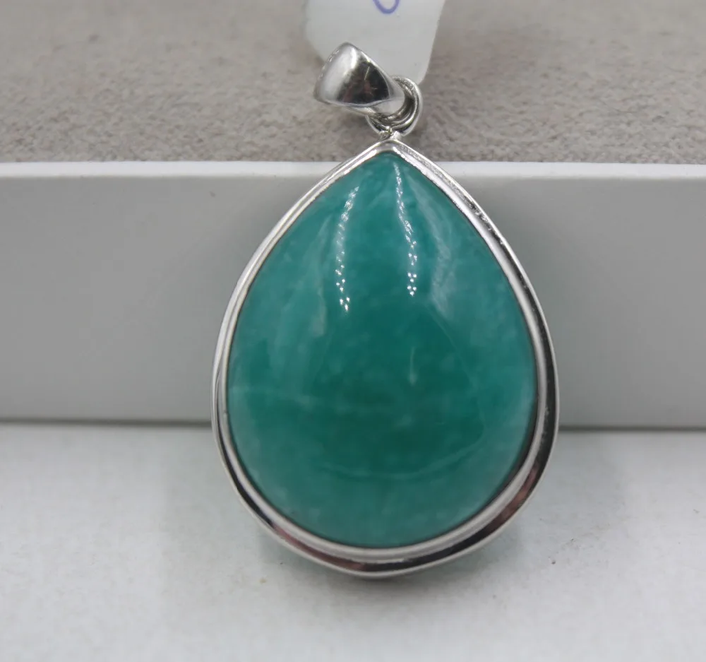 

Sterling S925 Silver Pendant Natural Blue Amazonite Loving Heart Shaped Smooth For Women Lady Fashion Pendant 34*23mm 2019
