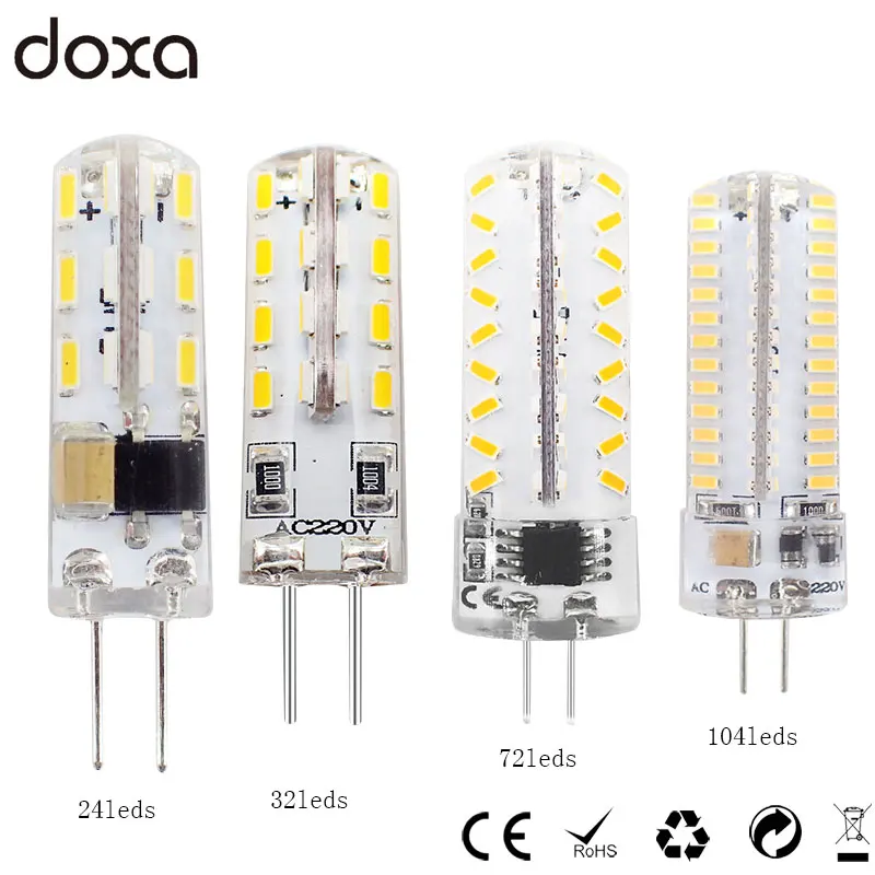 

Doxa G4 LED Bulb 1.5W 2W 3W 4W Bombillas LED G4 Corn Light Bulb 110V 220V 24/32/72/104LEDs SMD 3014 Replace 10w 20w 30w Halogen