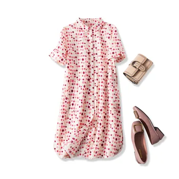 

19 Summer New Gentle Intellectual Color Polka Dot Print Hide Meat Was Thin Salt Shrinkage Cotton a Word Shirt Dress