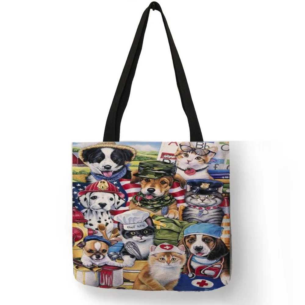 Women Fashion Handbag Large Shopping Bags Tote  Lovely 3D Bomi Golden Retriever Print  Shoulder Bags For Traveling School