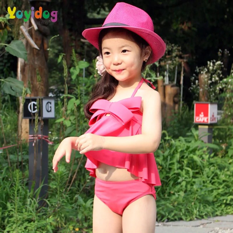 

2018 New Swimwear Gril Two Pieces Swimsuit Grils Halter Bowknot Children's Crop Top Shorts Swim suit Kids July Sand Beach Suit