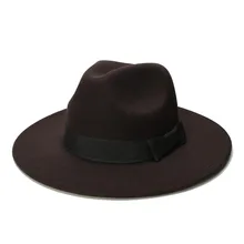 LUCKYLIANJI Ретро Женская Мужская винтажная шерсть широкополая шляпа Федора панама джаз котелок шляпа резинка с тесьмой(57 см/регулируется