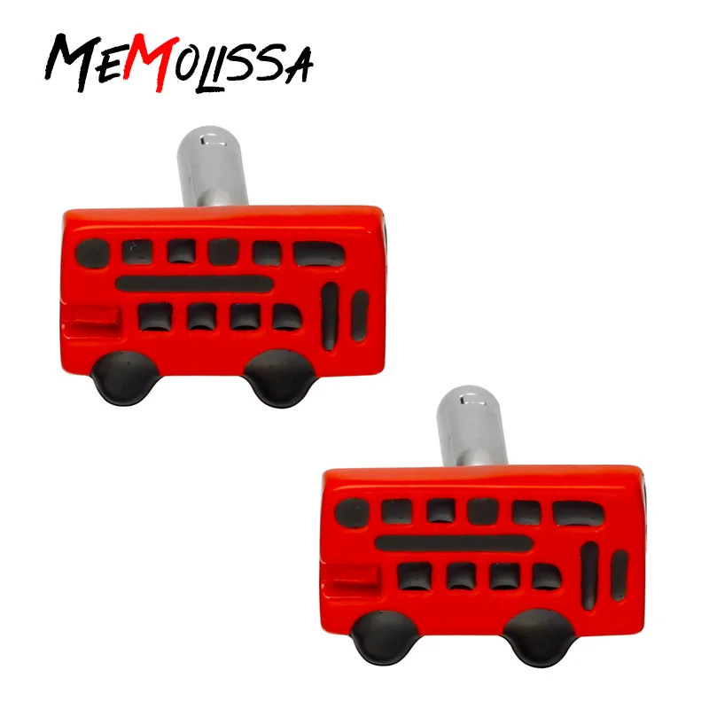 MeMolissa дисплей коробка запонки Ретро красный автобус запонки Транспортный Дизайн деловые рубашки для мужчин Запонки бесплатно бирка и протирать ткань