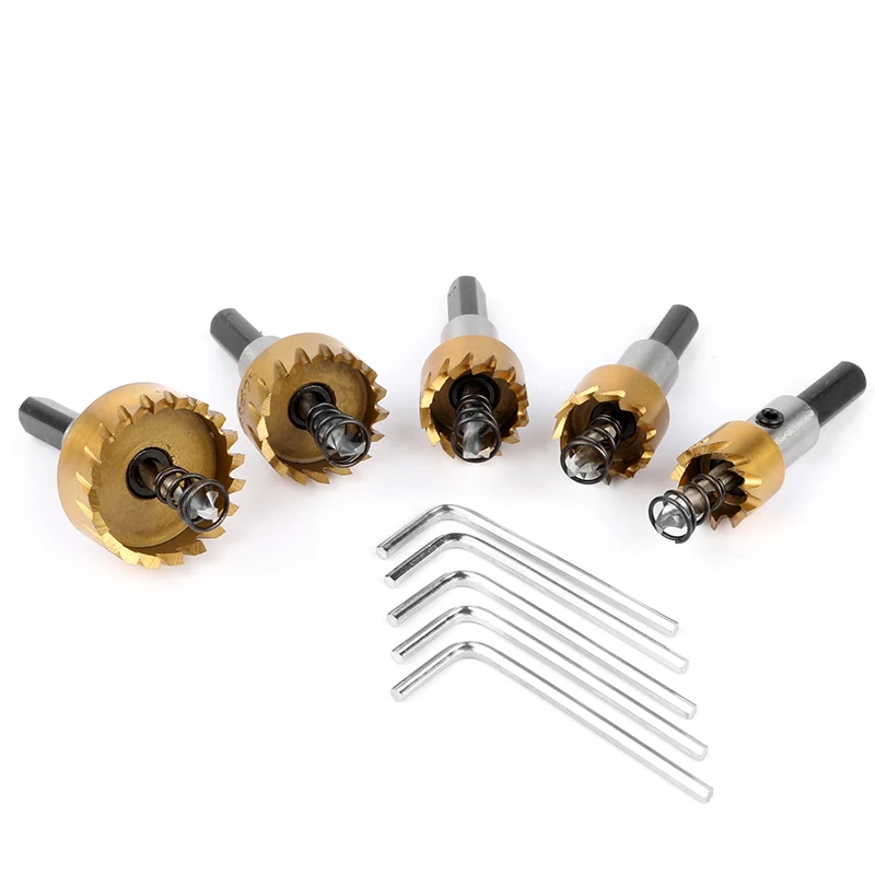 5pcs HSS Titanium Hole Saw Drill Bit Saw Set 16/18.5/20/25/30 mm for Installing Locks Metal Wood Drilling Hole Cut Hand Tool 