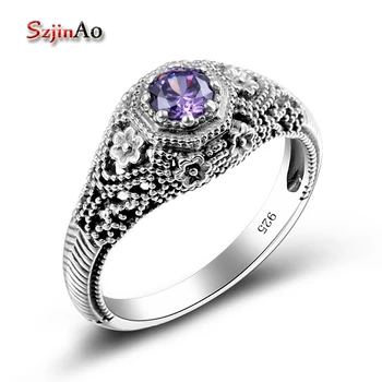 

Szjinao Store Rose Amethyst Ring Vintage Style Sailor Moon Genuine 925 Sterling Silver Jewelry Rings for Women Fine Party Dress