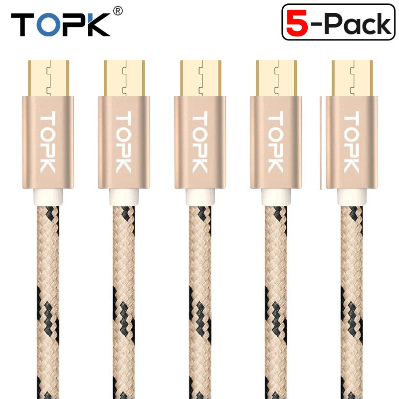 

[5-Pack] TOPK 2A Micro USB Cable Mobile Phone Data Sync Cable For Xiaomi Samsung Huawei Micro usb Port Charger Cable