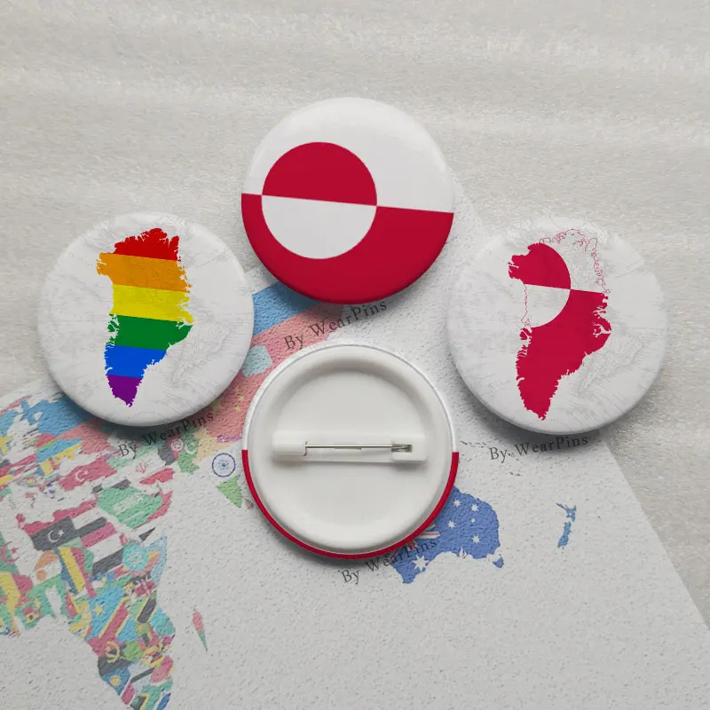 

Greenland Flag Map Tin Button Pins LGBT Gay Rainbow Pride Tin Button Badges