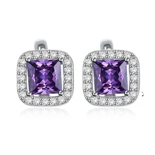 QCOOLJLY серебряный цвет кубической формы pendientes brincos яркий фиолетовый вечерние серьги-кольца ювелирные изделия для женщин CZ хороший Циркон CA051