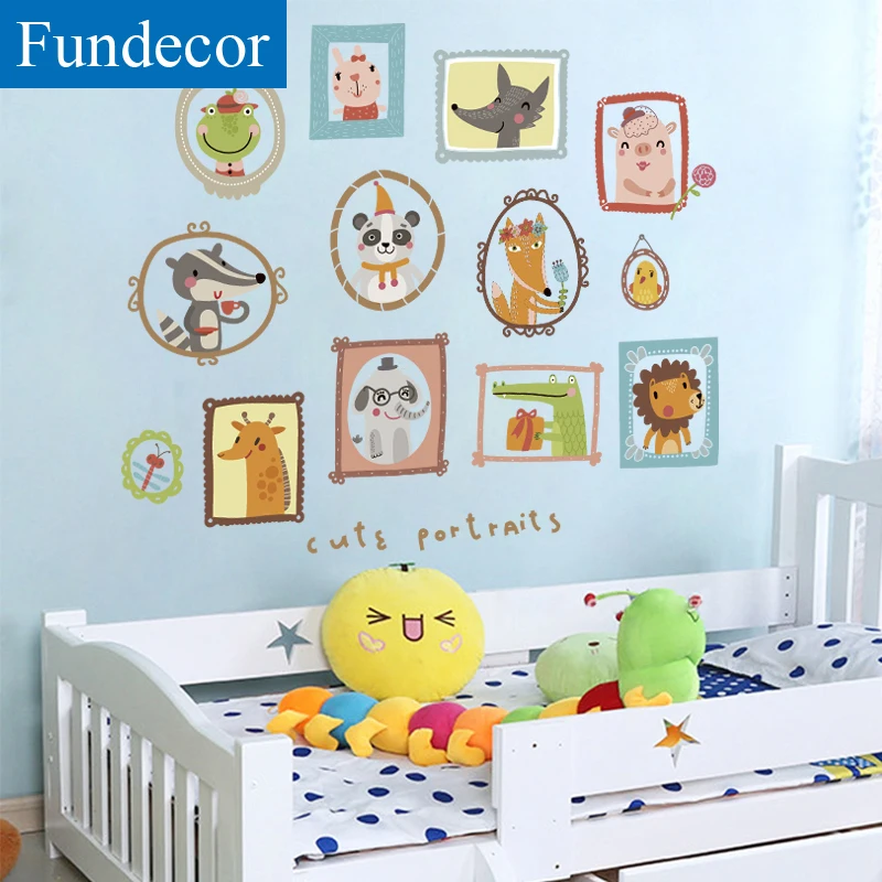 [Fundecoration] Милые Мультяшные животные Портретные настенные наклейки для детских
