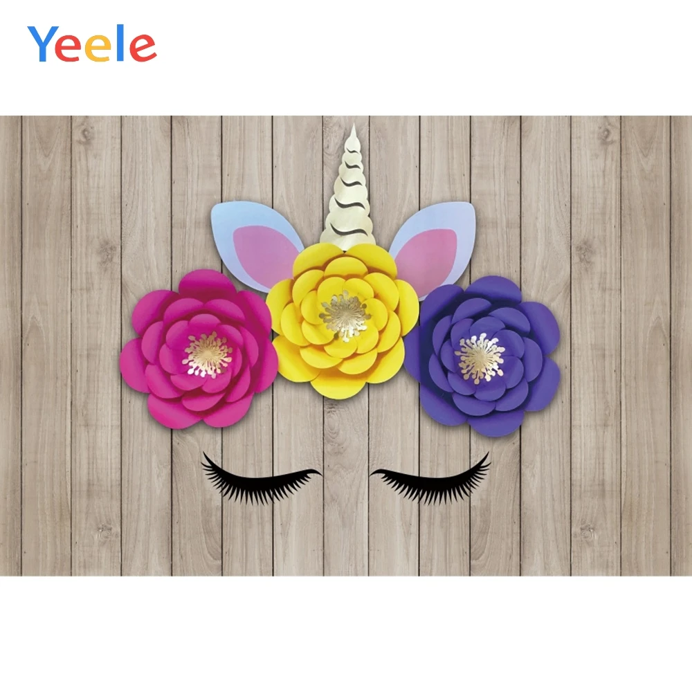

Yeele Wooden Board Unicorn Handmade Flowers Birthday Photography Backgrounds Customized Photographic Backdrops for Photo Studio