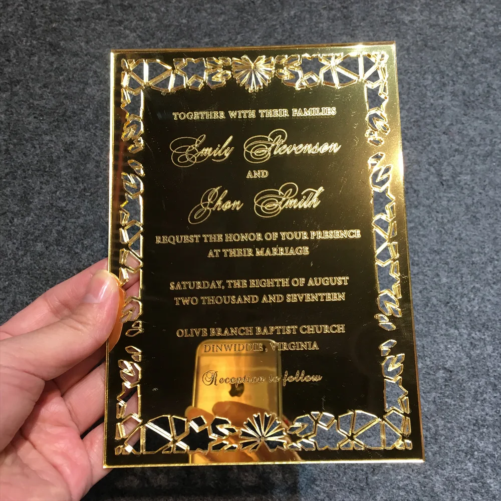  Luxury 5X7inch Golden Mirror Acrylic Wedding Invitation Card 100 Sets Per Lot - 32826985595