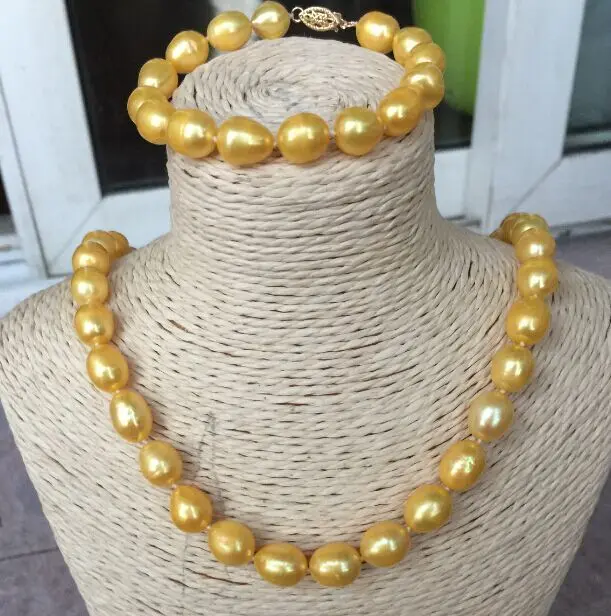

a set of 12-13mm south sea gold pearl necklace 18inch &bracelet 7.5-8inch 14KGP