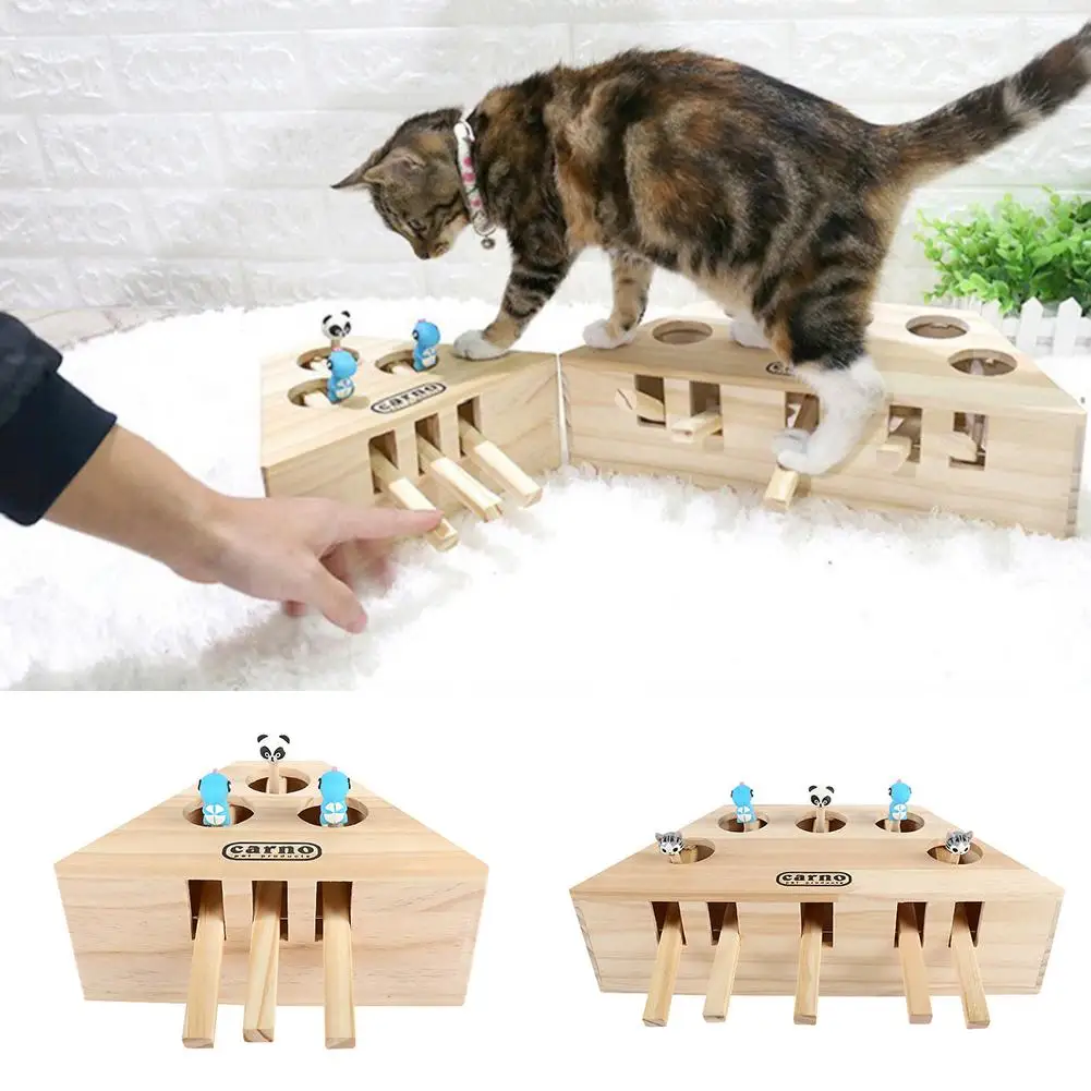

3/5-Hole Imitation Mole Mouse Playing Game Cat Dog Wooden Biting Pet Toy Decor
