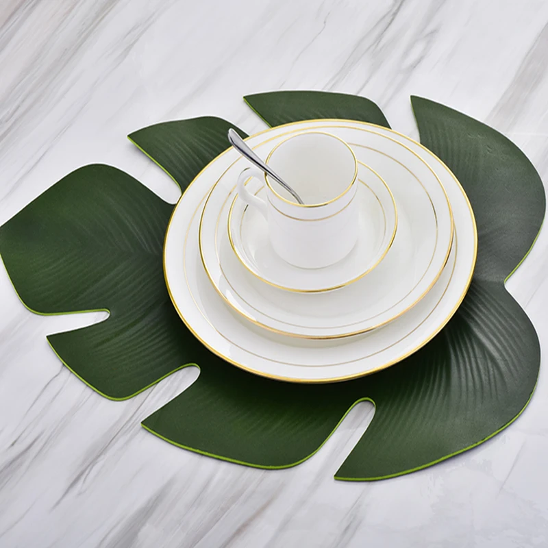 

Artificial Fake Leaf Placemat Oil-proof Non-slip Insulation Placemat High Temperature Coaster Hawaiian Wedding Table Decoration
