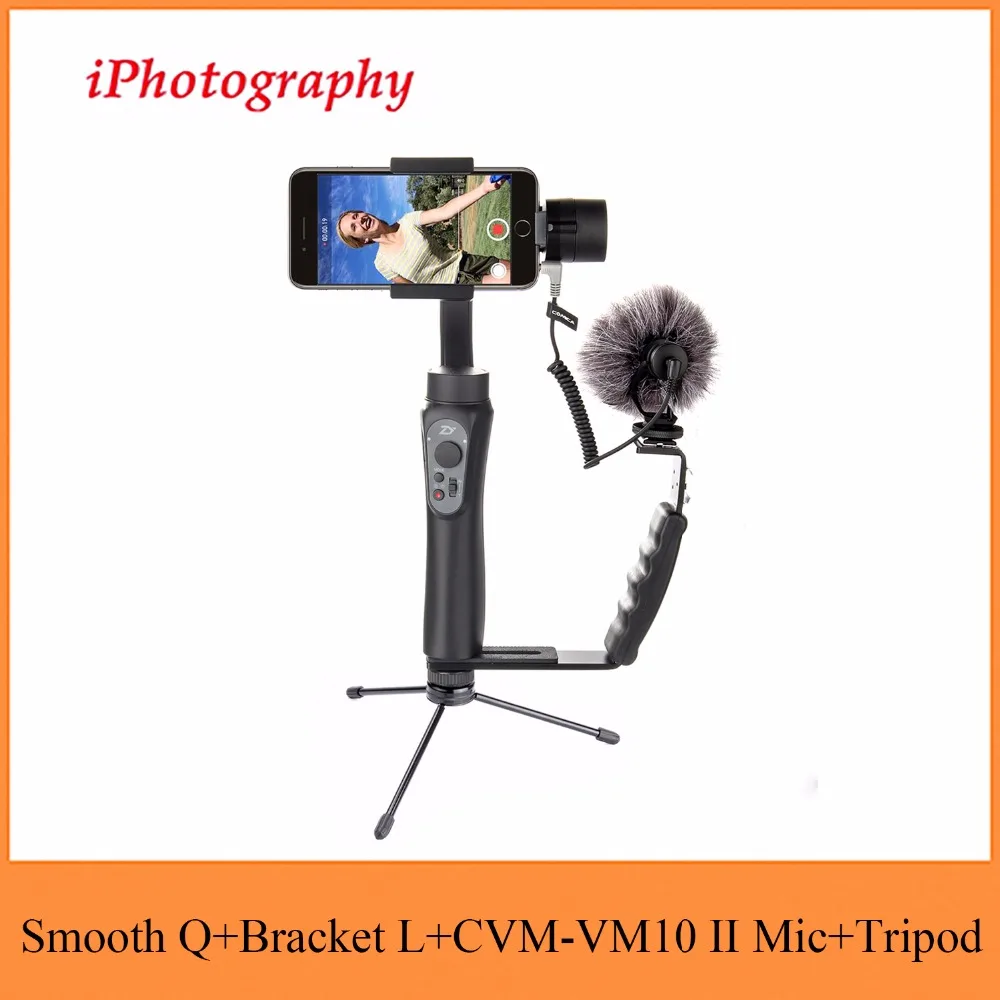 

Zhiyun Smooth Q Handheld Gimbal Stabilizer + CVM-VM10 II Microphone + Camera Grip L Bracket with 2 Hot Shoe Mounts,Holder stand