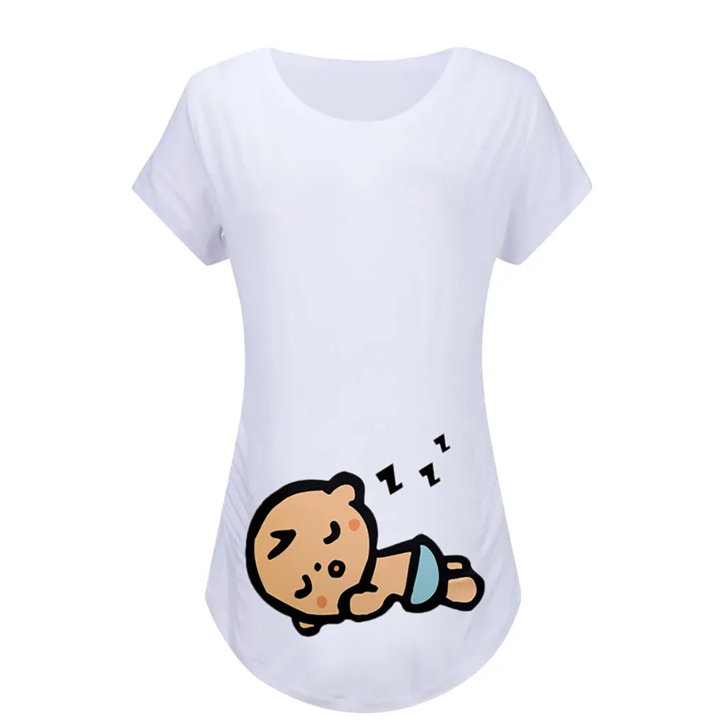 MUQGEW футболки для беременных Одежда для беременных для женщин для беременных с коротким рукавом мультфильм печати Топ Футболка Беременность Одежда Lactancia