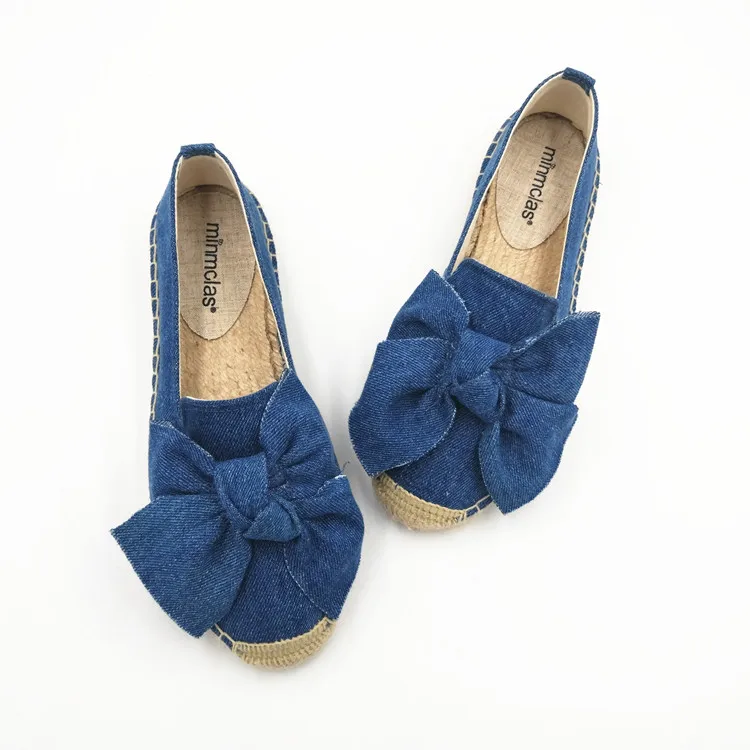 Minmclas/женские эспадрильи с бантом; удобные тапочки; женская кашемировая повседневная обувь; дышащая льняная парусиновая обувь синего цвета; большие размеры - Цвет: Синий