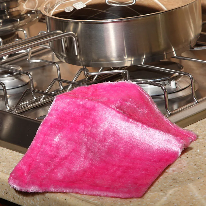 SINSNAN Горячая супер абсорбент микрофибра антипригарное масло мерсеризованное деревянное волокно кухонное полотенце блюдо ткань многофункциональная бамбуковая тряпка - Цвет: Розовый