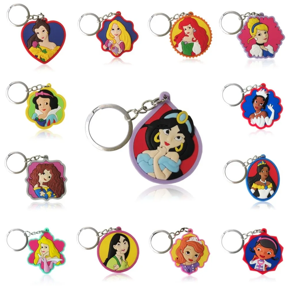 

2pcs/lot Princess Girl Cartoon PVC Keychain Cartoon Key Ring Anime Figure For Kids Toy Pendant Key Holder Fashion Charms Trinket
