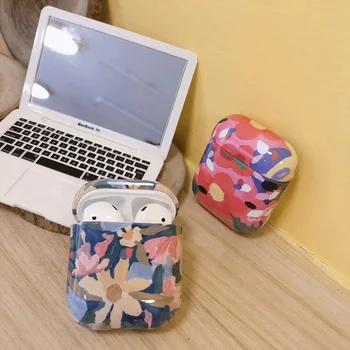 

Retro Oil Painting Flowers airpods2 Wireless Bluetooth Headset Box Hard PC Water Stickers Protective Sleeve Portable Dust
