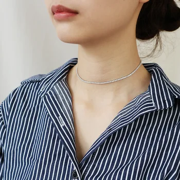 

S925 Sterling Silvery Zircon Insert Drill Necklace Temperament Classic Female