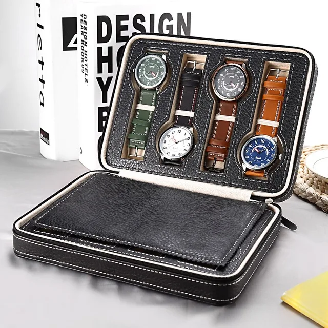 

8 black portable watches to collect Watch box storage display case storage case tray Zippered tour jewellery collection box
