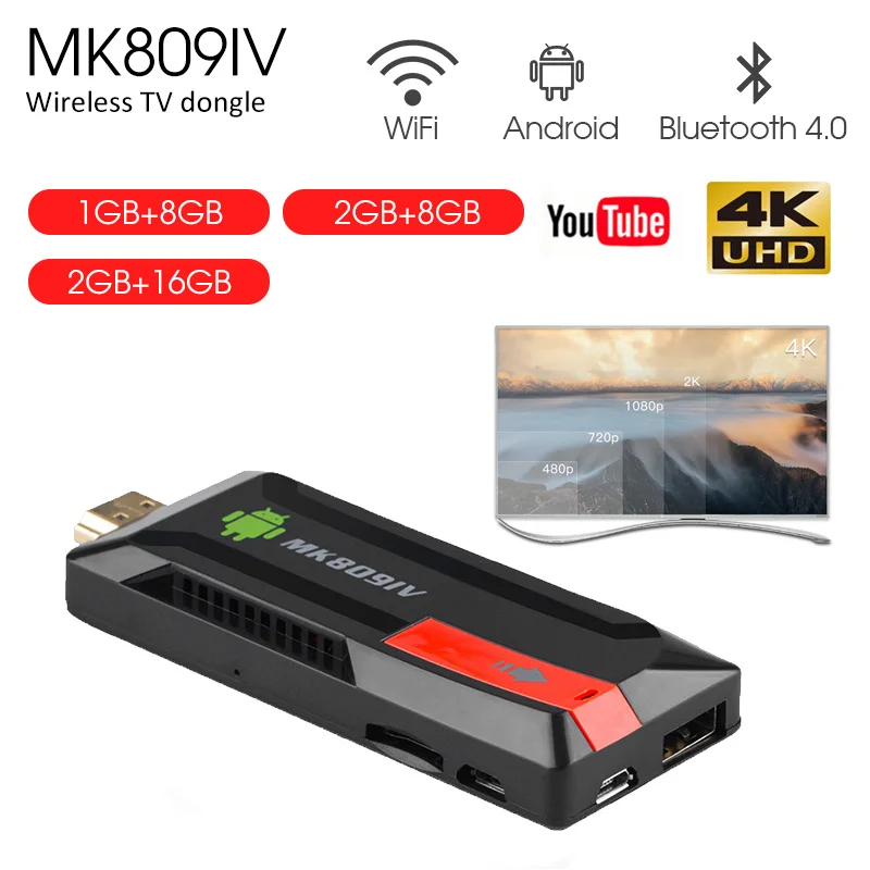 

MK809 IV Smart TV Box Android 7.1 Wireless HDMI Dongle for Android Mini PC Quad Core RK3188T WIFI TV Stick 4K HD Media Player