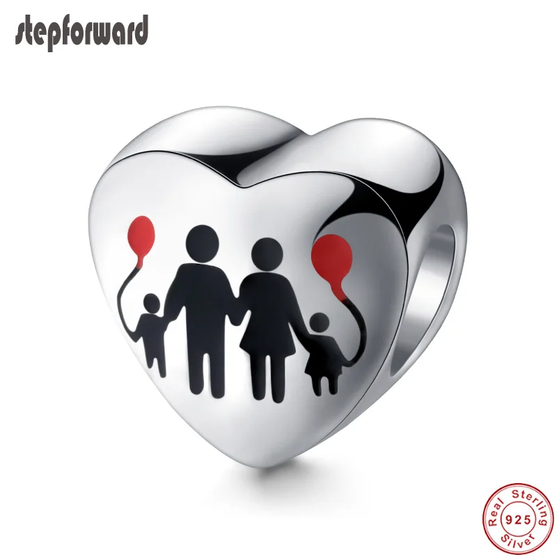 

925 Solid Silver Happiness Family Heart Charm High Quality Popular Family Theme Mother's Day Gift Silver Jewelry Fit Bracelet