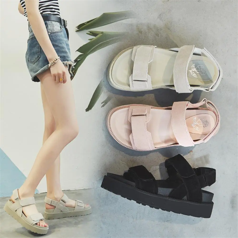 

2018 Brand Summer Genuine Leather Flat Sandals Shoes for Women Platform Sandals with High Heel Lady Leather Shoes Footwear