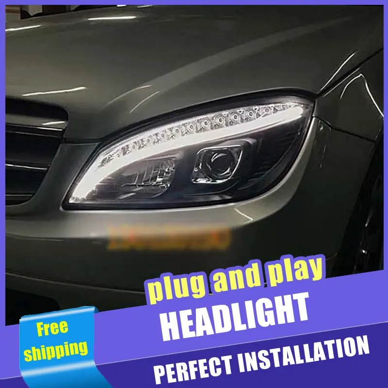 Günstige 2PCS Auto Stil LED scheinwerfer für Benz W204 2007 2011 für W204 kopf lampe LED Objektiv Doppel Strahl h7 HID Xenon bi xenon objektiv